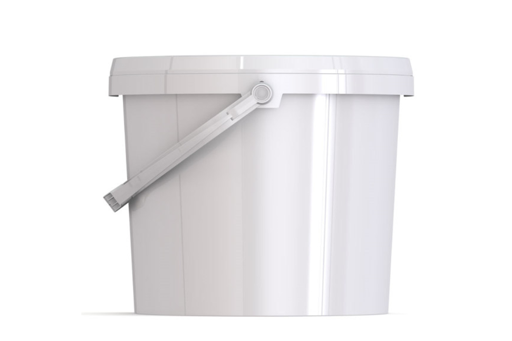 Umweltfreundlicher 6,20L Rezyklat-Kunststoffeimer – Hergestellt aus 100 % recyceltem Material, rüttlertauglich, stabiler Metallbügel, stapelbar und ideal für große Gebinde und Mischprozesse SANDAU