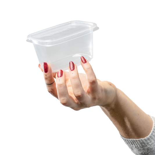 Feinkostschale rechteckig 200ml glatt - SANDAU, passender Deckel