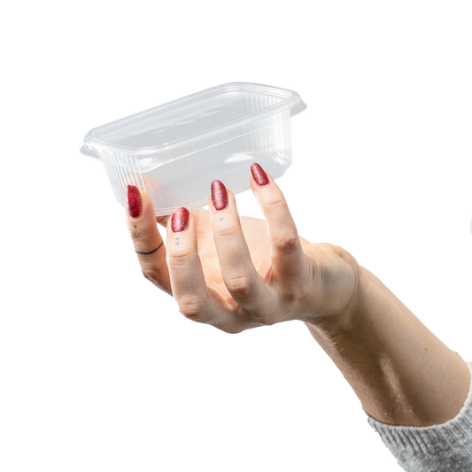 Feinkostschale rechteckig 250ml gerippt - SANDAU, passender Deckel