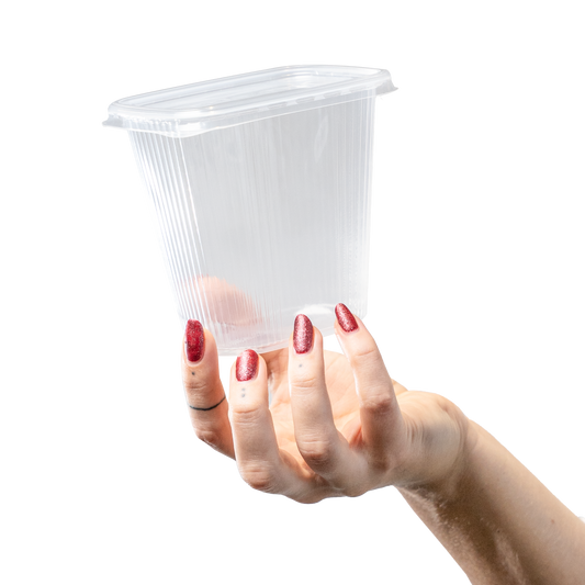 Feinkostschale rechteckig 500ml gerippt - SANDAU, passender Deckel