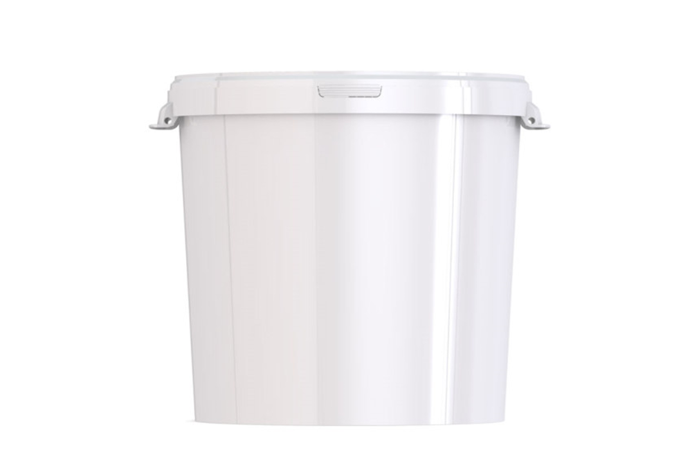 Umweltfreundlicher 31,50L Kunststoffeimer aus recycelbarem Polypropylen mit Muschelgriff, Originalitätsverschluss, stapelbar, 100% recycelbar – SANDAU

