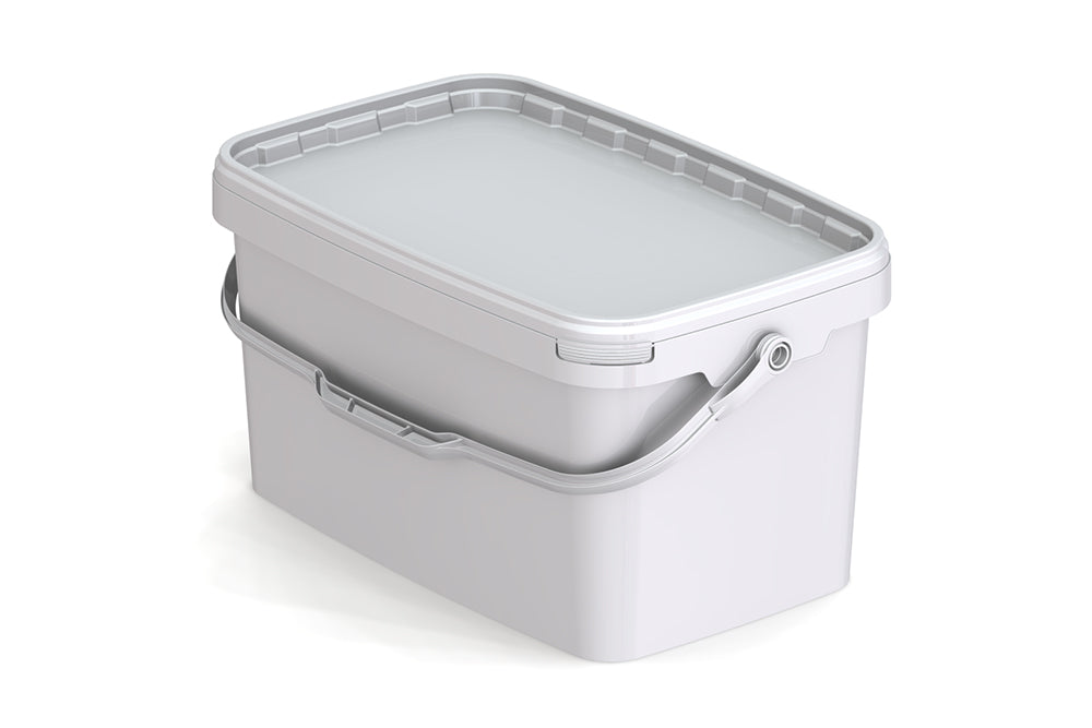 Umweltfreundlicher, rechteckiger, 12,10L Kunststoffeimer aus recycelbarem Polypropylen mit Tragebügel, Originalitätsverschluss, stapelbar, 100% recycelbar - SANDAU